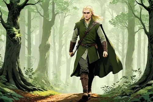 jrr tolkien,male elf,the wanderer,elven forest,forest man,elven,hobbit,aaa,patrol,witcher,farmer in the woods,gandalf,htt pléthore,aa,cg artwork,robin hood,the woods,forest path,forest background,forest walk,Illustration,Japanese style,Japanese Style 08