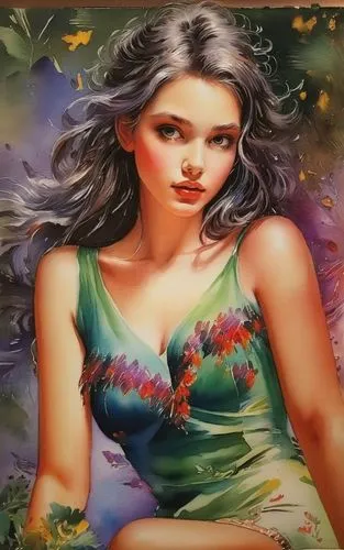 girl in flowers,flower painting,watercolor women accessory,art painting,glass painting,beautiful girl with flowers,oil painting on canvas,celtic woman,fabric painting,oil painting,girl picking flowers