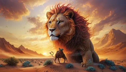 lion father,african lion,forest king lion,aslan,lion,two lion,Illustration,Realistic Fantasy,Realistic Fantasy 25