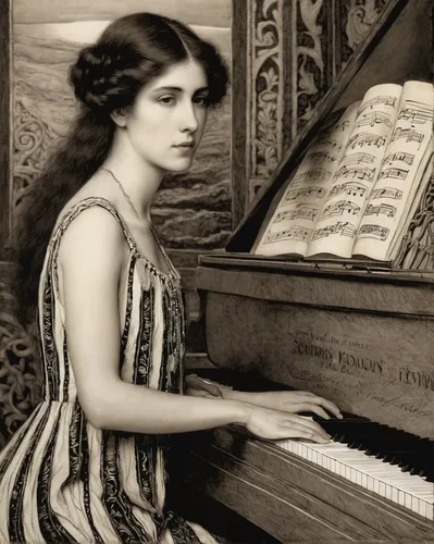 pianist,ondes martenot,clavichord,piano player,piano,pianet,piano lesson,concerto for piano,woman playing,harpsichord,piano books,the piano,iris on piano,piano notes,sheet music,spinet,play piano,emile vernon,fortepiano,piano keyboard,Illustration,Retro,Retro 01