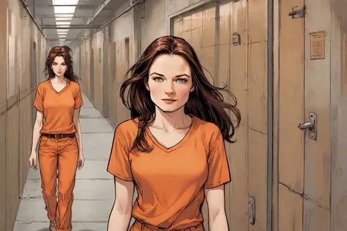 sci fiction illustration,dormitory,prison,detention,orange robes,drug rehabilitation,cells,action-adventure game,game illustration,animated cartoon,the morgue,asylum,bad girls,nurse uniform,prisoner,female nurse,nurses,blind alley,play escape game live and win,hallway,Digital Art,Comic