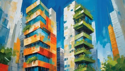 high rises,urban towers,highrises,skyscrapers,skyscraper,high-rise building,scampia,high rise building,apartment blocks,apartment block,buildings,high rise,highrise,skyscraping,antilla,tower block,ctbuh,residential tower,city blocks,colorful city,Conceptual Art,Oil color,Oil Color 20