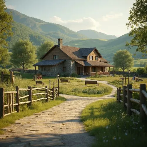 country cottage,home landscape,farmstead,country house,summer cottage,countryside,meadow landscape,rural landscape,wooden houses,farm house,house in the mountains,homestead,wooden house,country estate,farmhouse,house in mountains,the cabin in the mountains,farmhouses,red barn,appalachia,Photography,General,Realistic