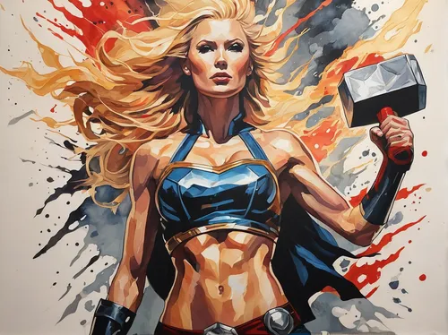 wonderwoman,charlotte,female warrior,super heroine,strong woman,muscle woman,femme fatale,hard woman,god of thunder,woman strong,wonder woman,warrior woman,strong women,workout icons,lady honor,thor,woman power,goddess of justice,huntress,barb wire,Conceptual Art,Oil color,Oil Color 08