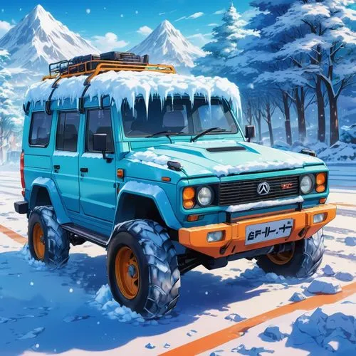 uaz,jimny,overland,vanagon,toyota fj cruiser,winter background,hijet,freelander,snow scene,winter trip,snowplow,landcruiser,winter tires,snow trail,kamaz,snocountry,christmas truck,snow plow,defender,landrover,Illustration,Japanese style,Japanese Style 03