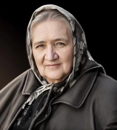 женщина,an older woman in a long, hoodie smiles while looking directly at the camera,babakova,koulikovskaya,abdurakhmanova,martirosova,bogoljubov,lyudmila,Common,Common,Natural