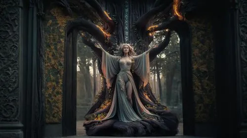 queen cage,queen of the night,the enchantress,fairy queen,the throne,priestess,sorceress,throne,the snow queen,baroque angel,fantasy picture,celtic queen,hall of the fallen,pillar of fire,photomanipulation,dryad,goddess of justice,elven,archangel,the threshold of the house