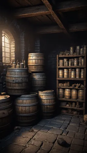 wine barrels,wine barrel,barrels,wooden barrel,apothecary,blackhouse,barrel,grain whisky,tavern,brewery,cask,the production of the beer,cellar,wine cellar,distillation,wooden beams,port wine,mead,brandy shop,distilled beverage,Illustration,American Style,American Style 12