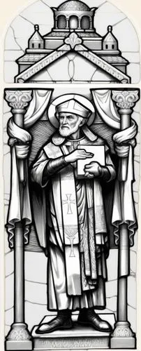 a 2d drawing in black and white of a bishop, coloring for children,a stained glass painting of a priest,catholicon,coadjutor,archbishopric,conciliar,sspx,pontificum,Illustration,Black and White,Black 