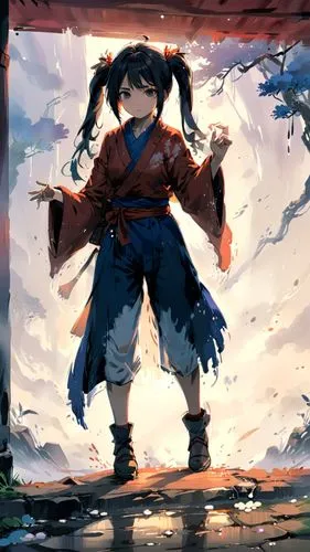 anime girl standing next to a tree and a large sky,kaitos,auron,longmei,dororo,ryu,ajna,Anime,Anime,Realistic