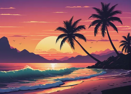 tropics,tropical beach,dream beach,beach landscape,tropical sea,beach scenery,coast sunset,hawaii,tropical island,brazilian beach,beautiful beaches,tropical,landscape background,ocean paradise,ocean background,beautiful beach,palm trees,mountain beach,sunset beach,tropical floral background,Illustration,Japanese style,Japanese Style 11