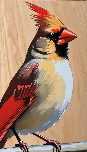 "Cardinal acrylic on cradled wood panel 6"" X 6"" X 1.5"" $450 SOLD",bird painting,red cardinal,northern cardinal,bird illustration,male northern cardinal,dickcissel,bird png,bird drawing,chestnut sid