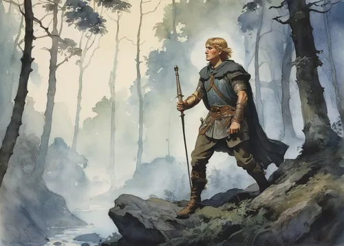 Create a thrilling Thorfinn profile picture with a dark forest background.,the wanderer,male elf,heroic fantasy,jrr tolkien,wanderer,elven,king arthur,forest man,adventurer,norse,shepherd,lone warrior