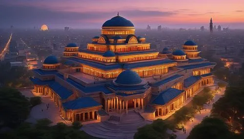 Various kinds of architecture, ancient Greek temple, Romanesque arches, Gothic spires, Baroque palaces, Modernist skyscrapers, Art Deco theaters, minimalist houses, futuristic domed buildings, Islamic