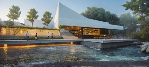 hydropower plant,aqua studio,bjarke,futuristic art museum,acquarium,snohetta