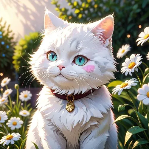 flower cat,cat with blue eyes,blue eyes cat,blossom kitten,white cat,cute cat,cat vector,cat kawaii,cat portrait,cat,flower animal,cartoon cat,heterochromia,chinese pastoral cat,calico cat,beautiful girl with flowers,breed cat,american curl,turkish angora,romantic portrait,Anime,Anime,Cartoon