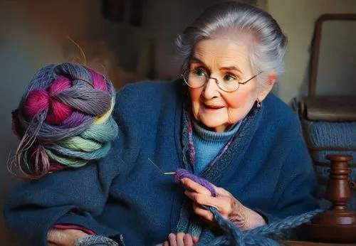 old lady knitting,an old lady sitting on a bench with her hands on a yarn ball,elderly lady,old woman,knitter,elderly person,grandmother,granny,Illustration,Paper based,Paper Based 15