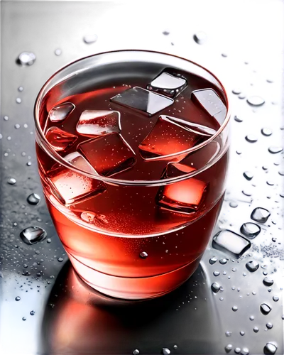 Clear glass, filled with sparkling water, ice cubes floating, condensation droplets, transparent liquid, reflections on surface, shallow depth of field, natural light, 3/4 composition, still life, rea