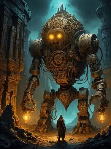 golem,mechana,golems,dreadnaught,mordenkainen,mechanician,bioshock,maschinen,steamhammer,servitors,mechanoid,prospal,skotnikov,psykers,steampunk,deathwatch,dreadnought,mecha,primordia,mechanize,Illustration,Realistic Fantasy,Realistic Fantasy 40