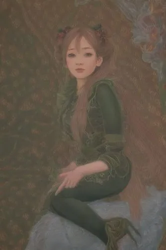 fae,girl in a wreath,mystical portrait of a girl,girl sitting,fantasy portrait,fairy tale character,green mermaid scale,princess anna,dryad,faerie,celtic queen,faery,woman sitting,rosa 'the fairy,girl lying on the grass,girl in a long,fairy peacock,rapunzel,the enchantress,studio ghibli