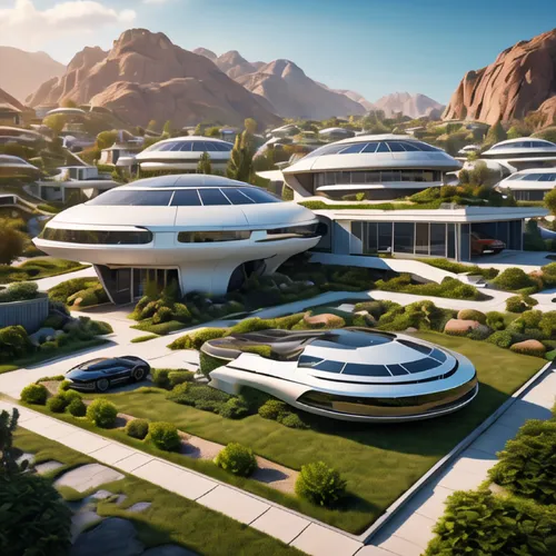 futuristic art museum,futuristic architecture,futuristic landscape,solar cell base,futuristic,terraforming,sky space concept,alien world,utopian,spaceship space,spaceship,roof domes,sci - fi,sci-fi,al