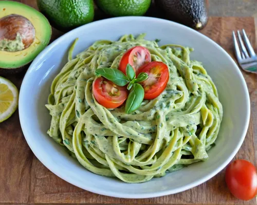 Healthy Creamy Avocado Pasta Sauce is a great alternative to traditional Alfredo sauce. Avocados, thick Greek yogurt, lemon juice, tomatoes and scallions make this wildly popular dish a favorite. Baco