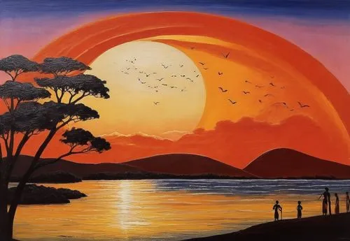 oil painting on canvas,art painting,khokhloma painting,marciulionis,mostovoy,indigenous painting,landscape background,oil painting,tramonto,rising sun,beach landscape,red sun,unset,bird island,coastal landscape,ressam,an island far away landscape,sunset beach,sunset,dune landscape,Illustration,Realistic Fantasy,Realistic Fantasy 21