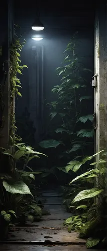 Compose a suspenseful thriller set in a remote garage where mysterious plants start mutating, posing a threat to those who cross their path.,lost place,undergrowth,lostplace,abandoned place,abandoned 