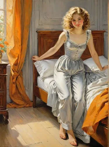 woman on bed,perugini,sargent,tarbell,girl in cloth,hildebrandt,Art,Classical Oil Painting,Classical Oil Painting 42