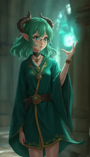 A druid girl holds a swirling ball of energy.,the girl in green is holding a ball,palla,zampieri,mikus,koigi,emerald,ephraemi