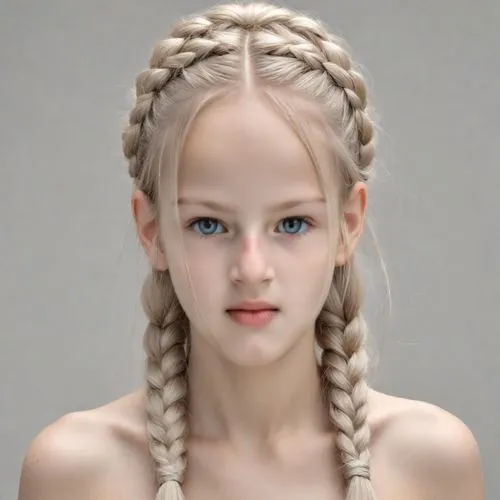 braids,artificial hair integrations,realdoll,blond girl,french braid,braiding,braid,braided,pale,lily-rose melody depp,blonde girl,cornrows,child girl,katniss,hair accessory,elven,pigtail,mystical portrait of a girl,violet head elf,hairstyle,Photography,Realistic