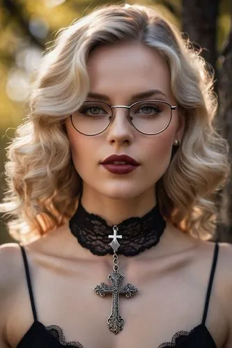 lace round frames,vasilisa,necklace with winged heart,librarian,vampy,gothic portrait,Photography,General,Cinematic