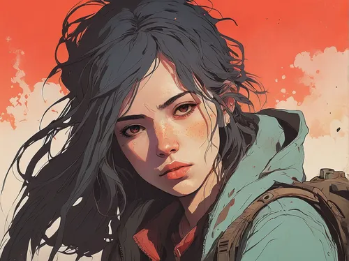 mulan,croft,clementine,study,girl portrait,parka,moody portrait,vector girl,geisha,digital painting,digital illustration,worried girl,girl drawing,game illustration,studies,game drawing,warm colors,wanderer,illustrator,oriental girl,Illustration,Paper based,Paper Based 19