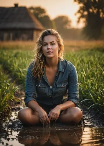 farm girl,water,mud,muddy,young woman,messy,Photography,General,Fantasy