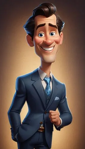 Handsome man with chiseled jaw, blue eyes, short dark hair, wearing a suit, studio lighting, portrait ,a cartoon character dressed like a businessman in a suit,businessman,telegram icon,buttigieg,cart