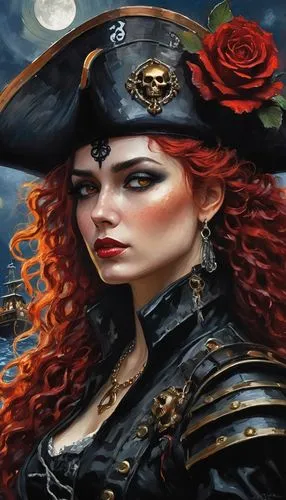 black pearl,pirate,the sea maid,viveros,steampunk,rasputina,Conceptual Art,Oil color,Oil Color 10