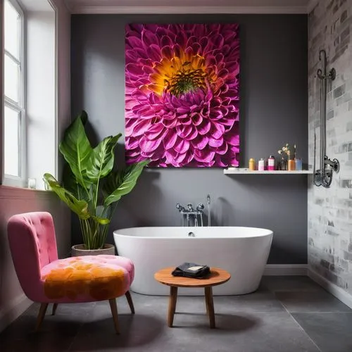 modern decor,bath room,luxury bathroom,bathtub,flower painting,contemporary decor,Photography,Artistic Photography,Artistic Photography 05