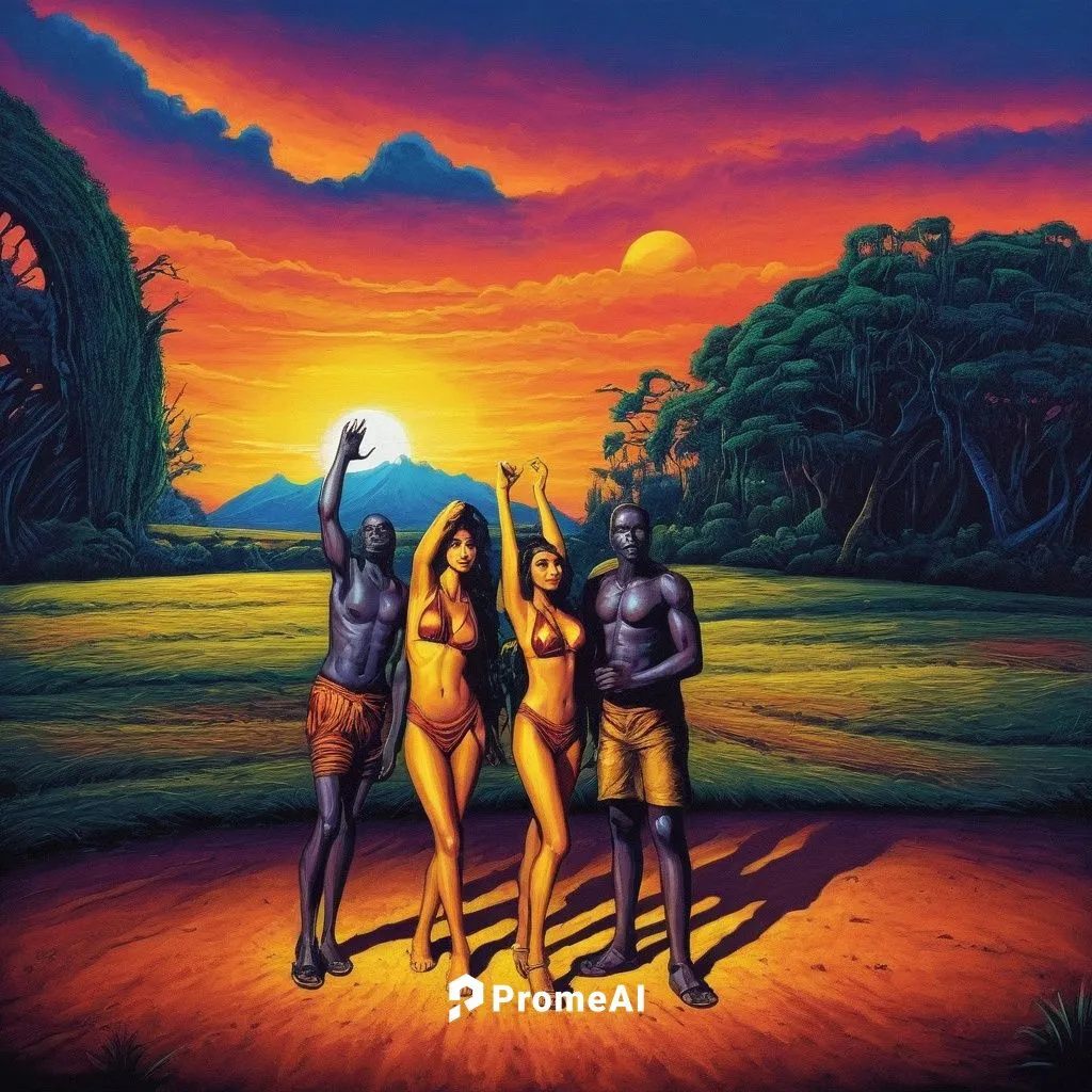 sunset at africa,thorgerson,ozric,neon body painting,klarwein,dethklok,tretchikoff,skyhooks,el salvador dali,surfaris,hipgnosis,clyro,three wise men,barsoom,paschke,ladyland,the three graces,hiaasen,t