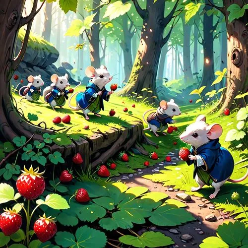 cartoon forest,orchardists,fruit picking,sylbert,moomin world,happy children playing in the forest,Anime,Anime,Realistic