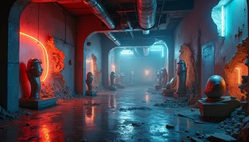 3d render,corridors,neon ghosts,hall of the fallen,dungeon,hallway,lair,ruin,environments,corridor,undercity,alleyway,crypts,passage,alley,sulaco,render,obscura,cyberscene,arcades,Photography,General,Realistic