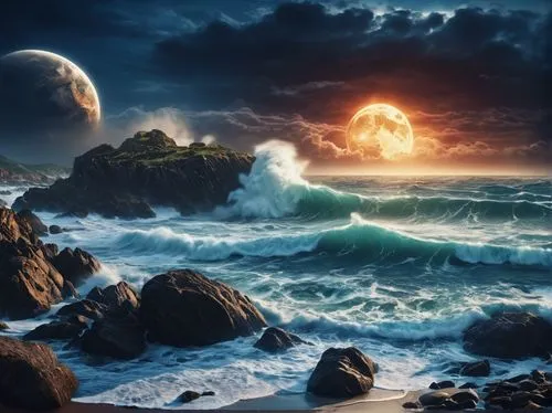 seascape,fantasy picture,dreamscapes,ocean background,ocean waves,dreamscape,Photography,General,Realistic