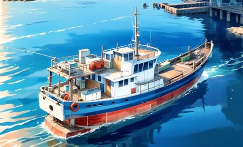 fishing vessel,hausser,fishing boat,trawler,fishing cutter,commercial fishing,Anime,Anime,Realistic