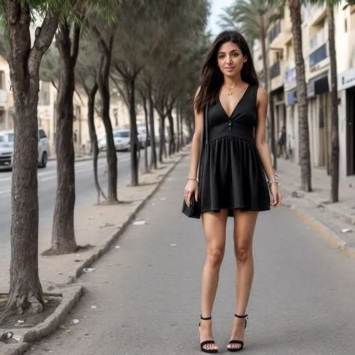 wearing a black mini dress and high heels.  street in Tel Aviv.,black dress with a slit,little black dress,lbd,black dress,on the street,parisienne,in a black dress,minidress,street shot,boulevard,a g