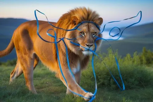 a lion running across a grass covered field,straw animal,ligers,lion - feline,bolliger,animal balloons,liger,Photography,General,Realistic