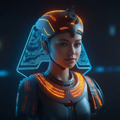 a woman with a futuristic helmet and a sci - fier,nefertiti,ancient egyptian girl,cleopatra,amidala,neferhotep,avatar,Photography,General,Sci-Fi