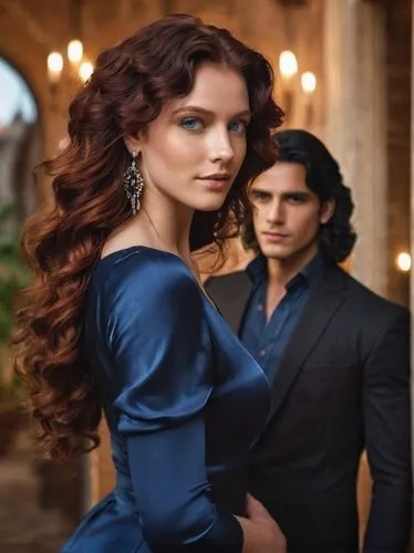 Убрать,a woman in a blue dress standing next to a man,sanel,telenovelas,tatia,outlanders,carstairs,demelza