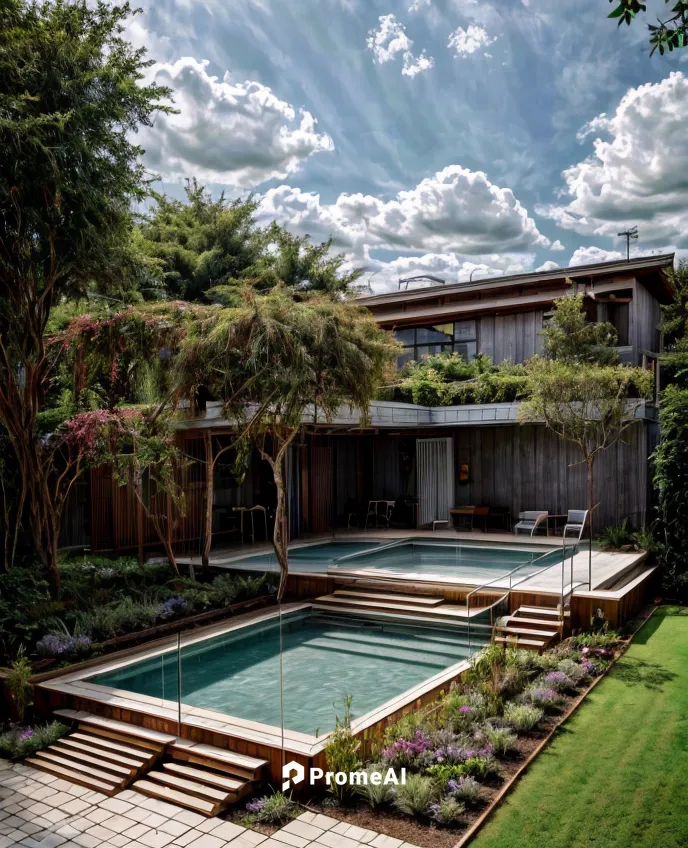 ศาลาสีขาวรูปทรงล้ำสมัย,สวยงามมืออาชีพ ข้างสระเดิม,landscape design sydney,landscape designers sydney,garden design sydney,pool house,modern house,dunes house,luxury property,mid century house,outdoor 