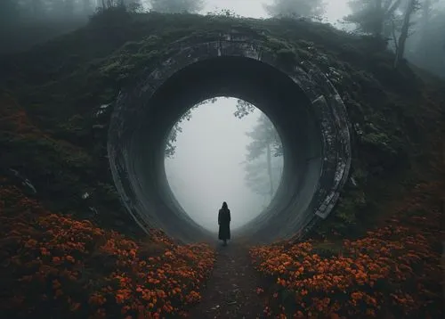 hollow way,heaven gate,the mystical path,portals,wall tunnel,ring fog,Photography,Documentary Photography,Documentary Photography 08