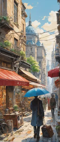 man with umbrella,violet evergarden,world digital painting,istanbul,the market,after the rain,umbrellas,after rain,summer umbrella,french digital background,grand bazaar,souk,market,watercolor shops,parasols,watercolor paris,italian painter,overhead umbrella,hanoi,asian umbrella,Conceptual Art,Oil color,Oil Color 06