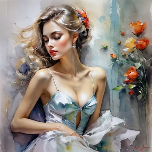 vanderhorst,donsky,watercolor pin up,dmitriev,etty,whitmore,evgenia,martindell,heatherley,heighton,viveros,nestruev,horst,anatoly,art painting,andreev,beguelin,yuriev,perfuming,flower painting,Illustration,Paper based,Paper Based 11